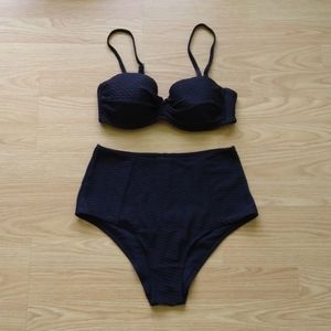 H&M Black Jacquard Top and Bottom Bikini Set | 34B and Size 8